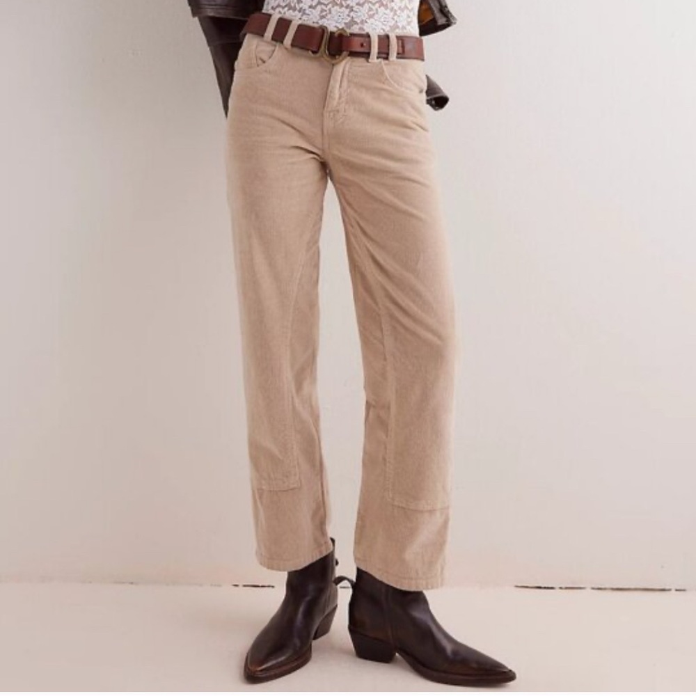 New We the Free People Ecru Light Khaki Brown Women’s Corduroy Pants Sz 28